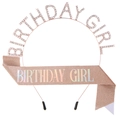 Ensemble diadème et écharpe Birthday Girl or rose pour fête d'anniversaire de fille - Taille unique / Écharpe Irisée Et Serre-Tête Or Rose