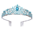 Silver alloy bridal crown with light blue crystals and drop-shaped center stone - Lake Blue