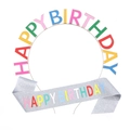 Diadema colorida de Happy Birthday y banda con purpurina plateada para fiesta de niñas - Talla única / Estilo HAPPY BIRTHDAY