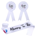 Set Baby Shower con fascia Mommy To Be e spille Daddy To Be in elegante raso bianco - Set da 3 pezzi