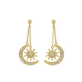 Gold bohemian celestial drop earrings featuring rhinestone sun and moon pendants - Drop Earrings / Moon Earrings (Gold)