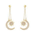 Bohemian gold star and moon drop earrings with sparkling rhinestones for wedding wear - Gold