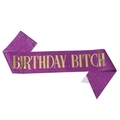 Purple glitter Birthday Bitch sash with elegant gold foil lettering for party celebrations - Bold Style Gold Lettering on Purple Background (JD102)