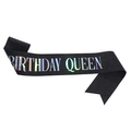 Banda negra con purpurina Birthday Queen y letras holográficas para fiesta cumpleaños - Talla única / Negro Plata-QUEEN