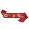 Banda de cumpleaños roja brillante con letras doradas elegantes para celebraciones - Talla única / Rojo con texto dorado - GIRL
