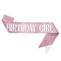 Pink glitter Birthday Girl sash with shimmering finish and silver safety pin accessory - One Size / Pink with White Text - GIRL