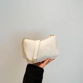 Retro white oversized shoulder bag in matte leather with decorative gold chain strap - White
