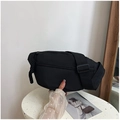 Waterproof black nylon crescent crossbody chest bag with adjustable strap and knotted zipper - Black