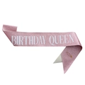 Pink glitter birthday queen sash for girls party with a gold safety pin accessory - One Size / Pink with White Text - QUEEN