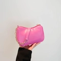 Chic vibrant pink underarm bag for women with gold chain strap and PU leather finish - Rose Pink