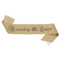 Sparkling gold birthday queen sash with black dotted lettering and crown design - One Size / Gold Glitter Fabric (Gold Base Black Rhinestone)