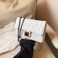 White faux crocodile skin chain bag with elegant gold flower lock and metal strap - White