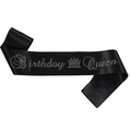 Écharpe élégante en satin noir Birthday Queen avec strass argentés pour les fêtes - Taille unique / Satin Noir (Base Noire Strass Blanc)
