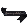 Écharpe d'anniversaire Birthday Queen noire scintillante avec texte coloré brillant - Taille unique / Tissu Pailleté Noir (Base Noire Strass AB)