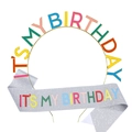 Set de diadema colorida de Happy Birthday y banda con purpurina para fiestas - Talla única / Multicolor 1 (IT'S MY BIRTHDAY)