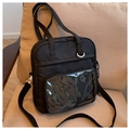 Black canvas ita bag with clear PVC window and adjustable white buckles for display - Black