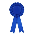 Royal blue satin rosette ribbon award with pleated circular top and twin swallowtail ends - Sapphire Blue