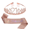 Corona per il 21° compleanno oro rosa e fascia glitterata con scritta Fabulous per festa - Oro Rosa + Iridescente (21 Anni)(JD078+FG113)
