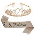 Set fascia 21 compleanno champagne e corona di strass scintillanti per la festa - Oro Chiaro + Nero (21 Anni)(JD078+FG113)