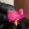 Chic magenta PU leather crossbody bag set with wide strap and small round coin purse - Pink