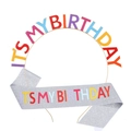 Set de accesorios de cumpleaños con diadema de metal de colores y banda de purpurina - Talla única / Multicolor 3 (IT'S MY BIRTHDAY)