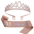 Coffret 40e anniversaire or rose avec couronne strass et écharpe pailletée Fabulous - Or Rose + Iridescent (40 Ans)(JD078+FG168)