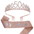 Set 50e anniversaire or rose avec couronne en cristal et écharpe pailletée 50 & Fabulous - Or Rose + Iridescent (50 Ans)(JD078+FG169)