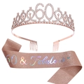 Kit 60e anniversaire or rose avec diadème en strass et écharpe scintillante 60 & Fabulous - Or Rose + Iridescent (60 Ans)(JD078+FG170)