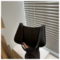 Dettaglio della borsa a spalla in PU nero con cuciture verticali e chiusura a zip - Nero