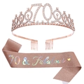 Kit d'anniversaire 70 ans or rose avec écharpe et diadème en strass assorti - Or Rose + Iridescent (70 Ans)(JD078+FG171)