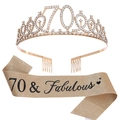 Set 70e anniversaire avec diadème doré en strass et écharpe scintillante pour femmes - Or Clair + Noir (70 Ans)(JD078+FG171)