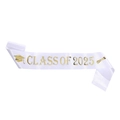 Fascia per laurea bianca con stampa in oro Class of 2025 e icone diploma e tocco - 2025 Satin-Bianco Oro
