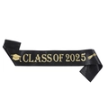 Fascia laurea Class of 2025 in raso nero con stampa laminata in oro e icone diploma - 2025 Satin-Nero Oro