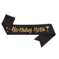 Banda de cumpleaños negra con purpurina y letras doradas de Birthday Bitch - Negro Con Texto Dorado Estilo Cursivo (JD101-黑底金字)