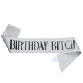 Banda de cumpleaños plateada con purpurina y texto negro Birthday Bitch para fiestas - Plateado Con Texto Negro Estilo Negrita (JD102-银底黑字)