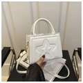 White faux leather crossbody square bag with embossed star detail and top handle - White
