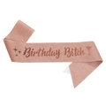 Banda de fiesta con purpurina oro rosa con letras Birthday Bitch y estrellas - Oro Rosa Con Texto Oro Rosa Estilo Cursivo (JD101-玫瑰金底玫瑰金字)