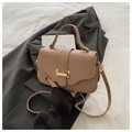 Beige pebble leather handbag with gold H buckle and adjustable shoulder strap - Khaki