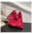 Large red corduroy tote bag with white FUTURE embroidery and sturdy shoulder straps - Red