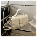 Chic white lychee grain leather square crossbody bag with elegant gold metal buckle closure - White