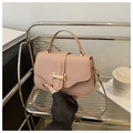 Chic light pink crossbody square bag with litchi texture and gold metal buckle - Pink