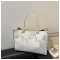 Borsa tote bianca con trapuntatura geometrica e ricami a onde colorate per donna - Bianco