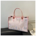Borsa tote rosa trapuntata con ricami colorati e grande capacità per l'uso quotidiano - Rosa