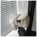 Detail of creamy nylon shoulder bag with butterfly logo and round coin purse accessory - Off White