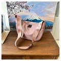 Pink nylon crescent tote bag with wide shoulder strap and dual black metal zippers - Pink