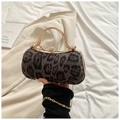 Fashion leopard print evening clutch with gold metal handle and rhinestone sphere clasp - Black