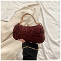 Luxury dark red leopard print evening bag with rhinestone handle and gold chain - Red