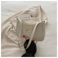 Creamy white faux leather underarm bag with a vintage gold bow and lychee texture - White