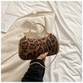 Elegant leopard print evening bag with gold handle and rhinestone clasp detail - Brown