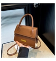 Sac bandoulière carré marron motif litchi avec logo Fashion et poignée supérieure élégante - Marron
